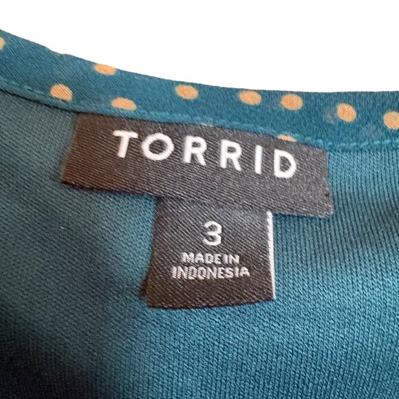 Torrid Plus Size 3 Green Polka Dot Dress Adj Straps Flowy Elastic Waist Lined 3X - Picture 3 of 10